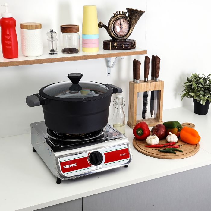 Geepas Single Burner Gas Hob/Stove 100mm - Attractive Design, Burner Stove Cooktop, Auto Ignition, Outdoor Grill, Camping Stoves| Stainless Steel Body