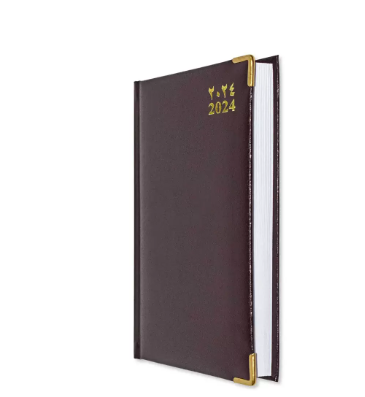 Fis 2024 A5 Diary,Gold Corenrs, (Arabic/English) Vinyl 1Side Padded Chocolate -FSDI22AE24CH