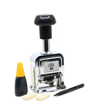 FIS Heavy Duty Numbering Machine 6-Digits with Ink Bottle and 2 dry pads, Automatic, English Chrome color -FSNMN6E