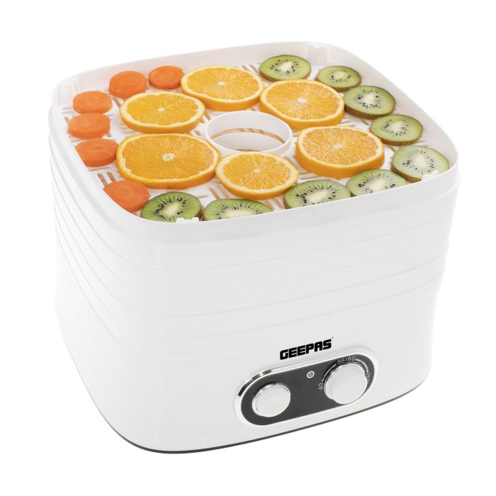 Geepas 240W Food Dehydrator - Food Dryer With 5 Large Trays, 40~70C Temperature Setting, Dehydrator Machine For Fruit, Vegetables, Meats And Chili, Healthy Snacks, BPA-Free - 2 Years Warranty