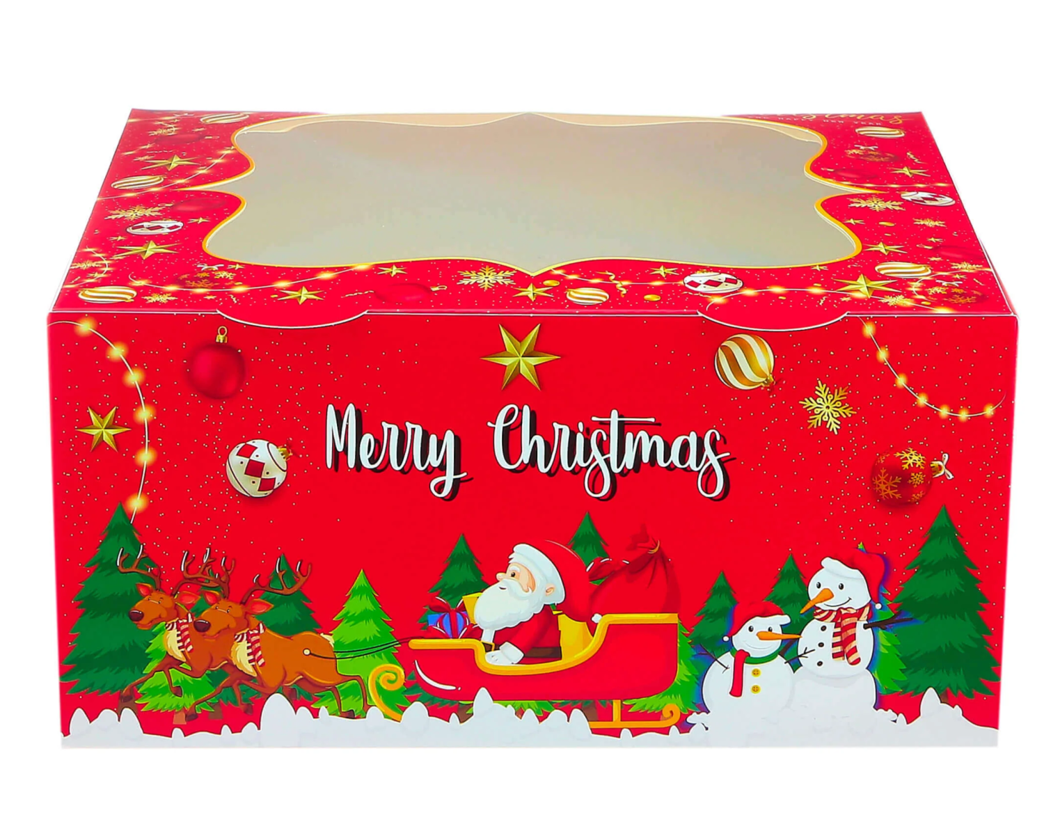 Christmas Cake Box with Window 5 Pieces