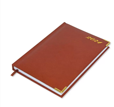 Fis 2024 A5 Diary,Gold Corners,English Vinyl 1Side Padded Brown -FSDI22E24BR
