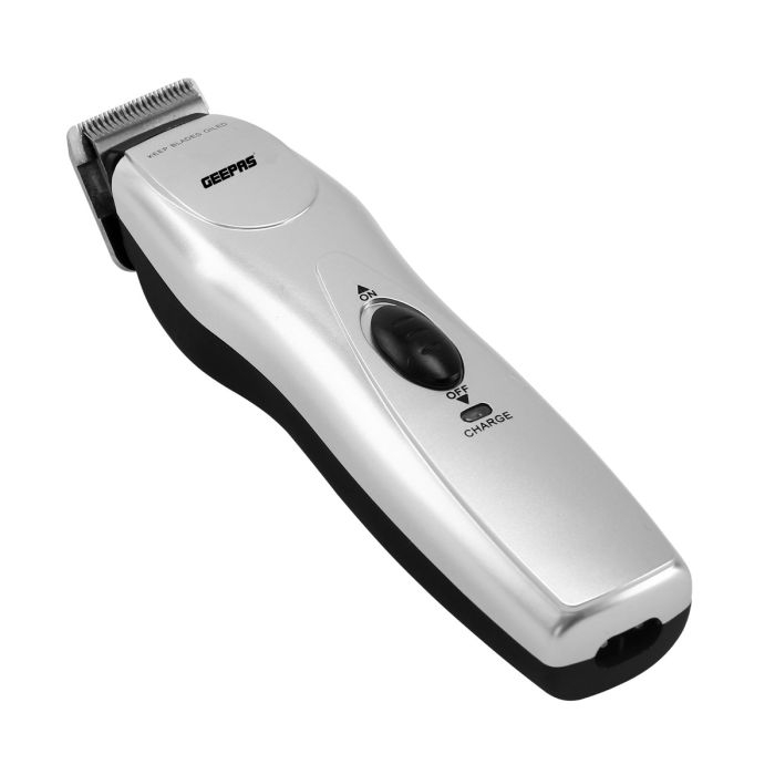 Geepas Rechargeable Trimmer 3W - Portable Comfortable Grip, Chromium Steel Blade, Cordless Operation, LED Charge Indication | Cordless Rechargeable Trimmer With 5 Combs & Charging Stand