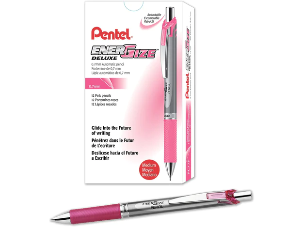 Pentel PL77P Energize Mechanical Pencil - 0.7mm, Pink(Pack Of 12)