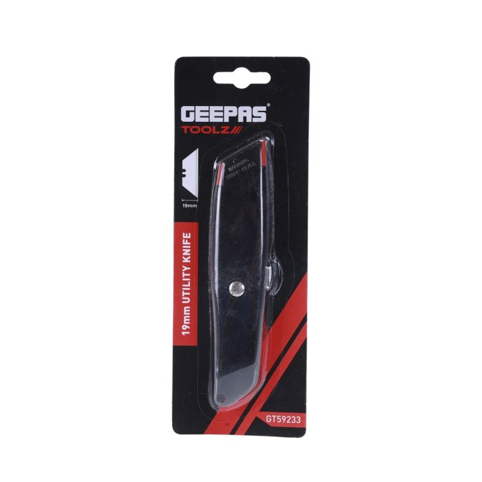 Geepas Auto-Retractable Safety Utility Knife | Multi-Purpose Outdoor Knife | Ergonomic Handle & Razor-Sharp Blades | Safety Toolkit With Internal Blade Storage