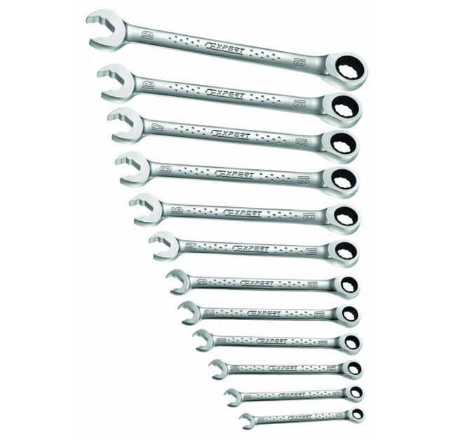 EXPERT E111101 METRIC FAST RATCHET COMBINATION SPANNER SET + RACK 12 PCS 8-19MM