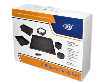 7-Piece FIS Executive Desk Set Italian PU, Grey - FSDS171GY