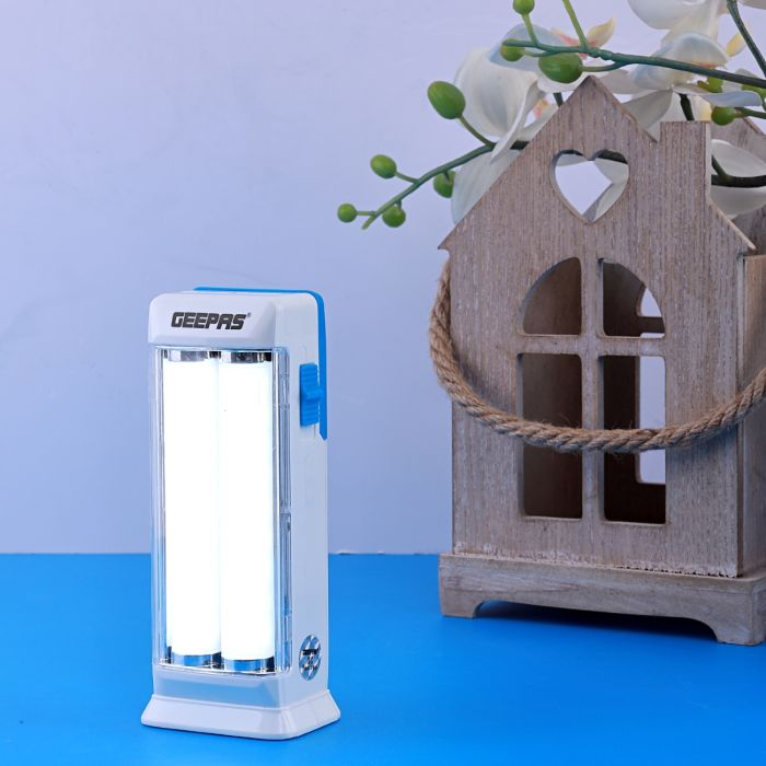 Geepas Rechargeable LED Lantern | Emergency Lantern With Portable Handle | 18 Pcs SMD 0.2W Hi-Power Luminous LEDs, 4 Hours Working (One Tube) | Very Suitable For Power Outages - 2 Years Warranty