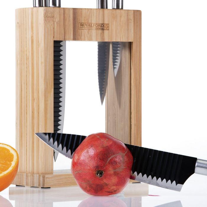 Royalford RF9226 9pc Block, Stainless Steel, Black, 9 Piece Knife, Kitchen Knife Utensil Set, Global Knives And Knife Block