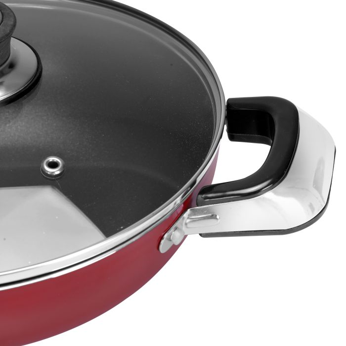 Royalford Aluminium Wok Pan With Glass Lid, 30 CM - Induction Safe Frying Pan With Durable Non-Stick Granite Coating | Dishwasher Safe |Frypan With Glass Lid & Heat-Resistant Handles - Cookware Casser