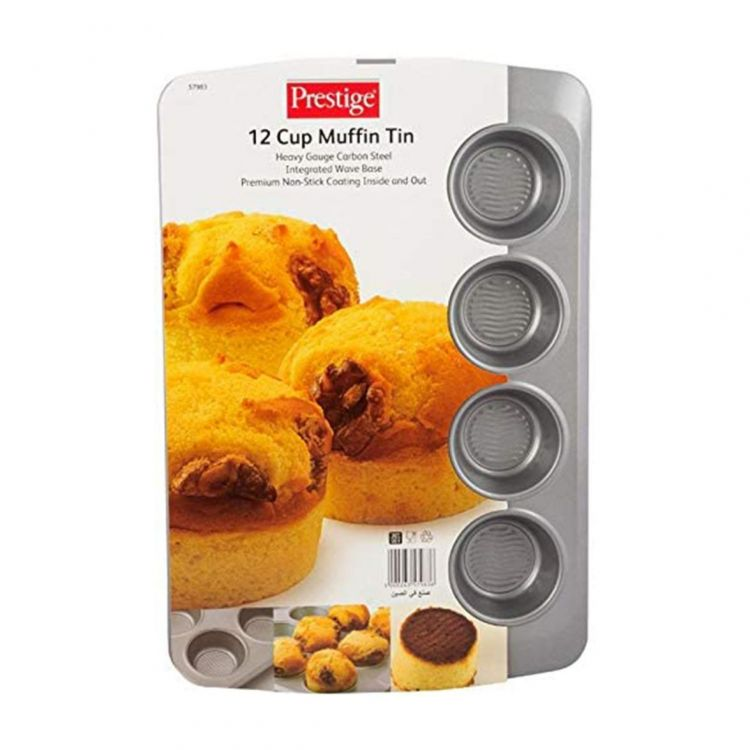 Prestige Muffin Tin With Bottom Design 12 Cup - Aluminium - Silver
