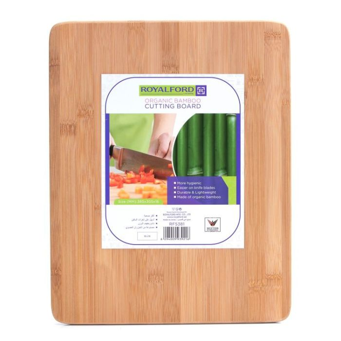 Royalford Organic Bamboo Chopping Board - Large Kitchen Cutting Board (38x30x1.8) Cm - Best For Food Prep, Meat, Vegetables, Bread & Cheese - Professional Grade For Strength, Durability & Lightweight
