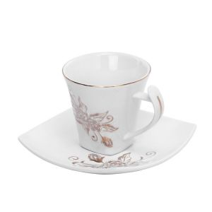 Royalford New Square Cup & Saucer Set - Bone china - White - RF5725
