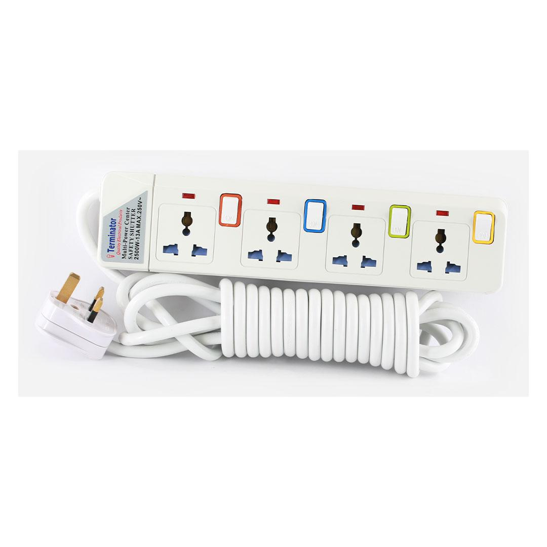 4 Way Universal Power Extension Socket With Individual Switches & Indicators 10M 13A