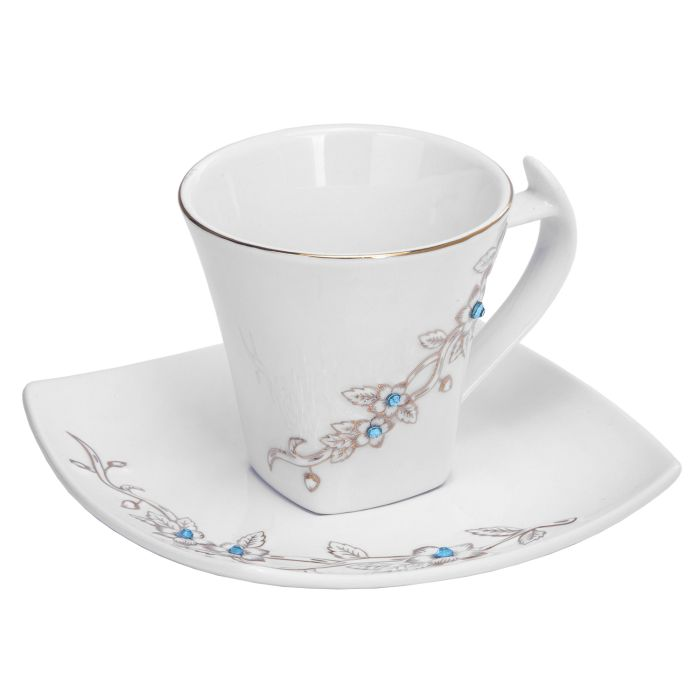 Royalford RF5728 12PCS Bone China Square Cup & Saucer Set - Ideal For Daily Use - Non-Toxic, Ecologically Tasteless, Smooth Surface, Translucent, Comfortable Grip And Lightweight - Pack Of 6