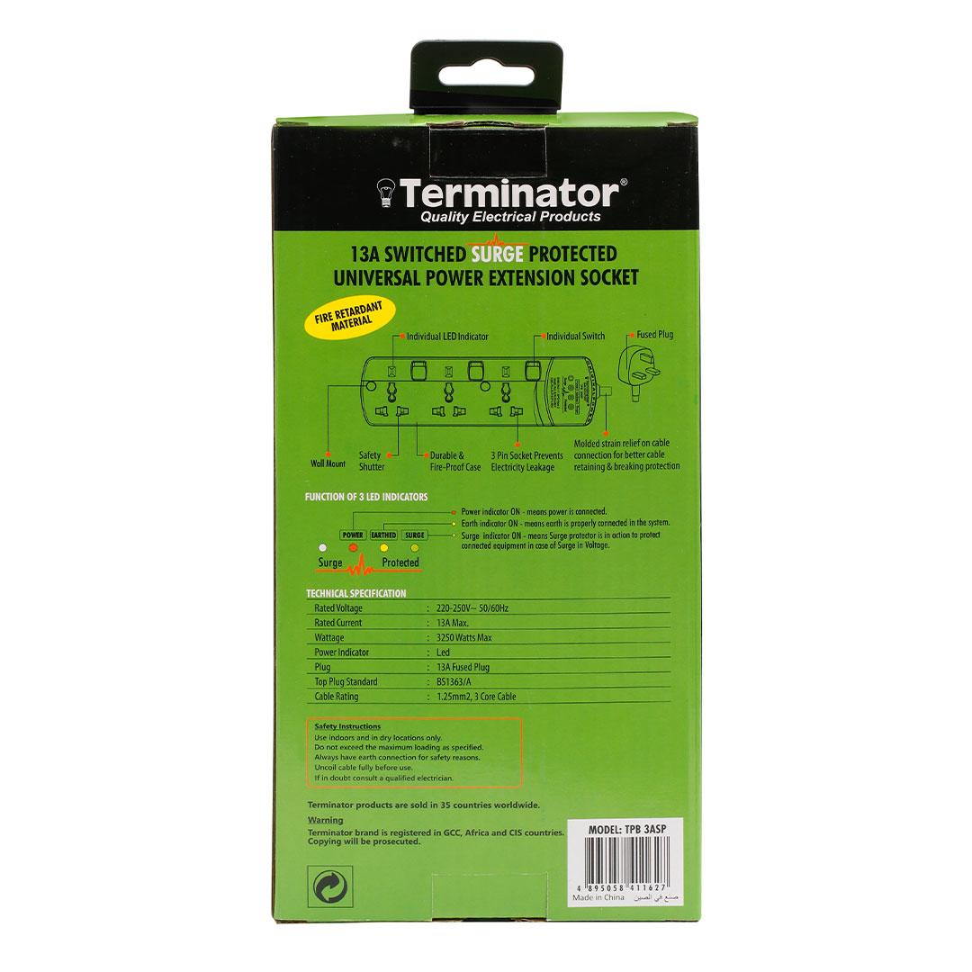 3 Way Universal Power Extension Socket With Surge Protection & 3M Cable length.