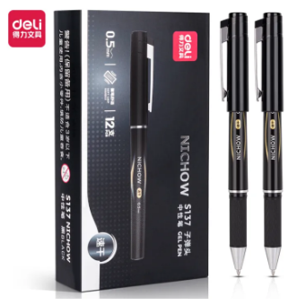 Deli Gel Pen S137 Nichow Series Fast Dry Pen Bullet Tip 0.5mm Black Ink [Per Pen]