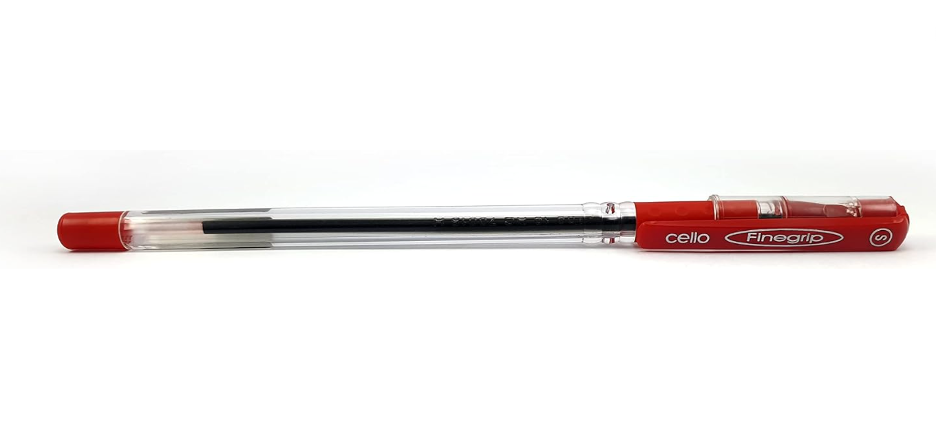 Cello 50-Piece Finegrip Ballpoint Pen, 0.7mm, Red