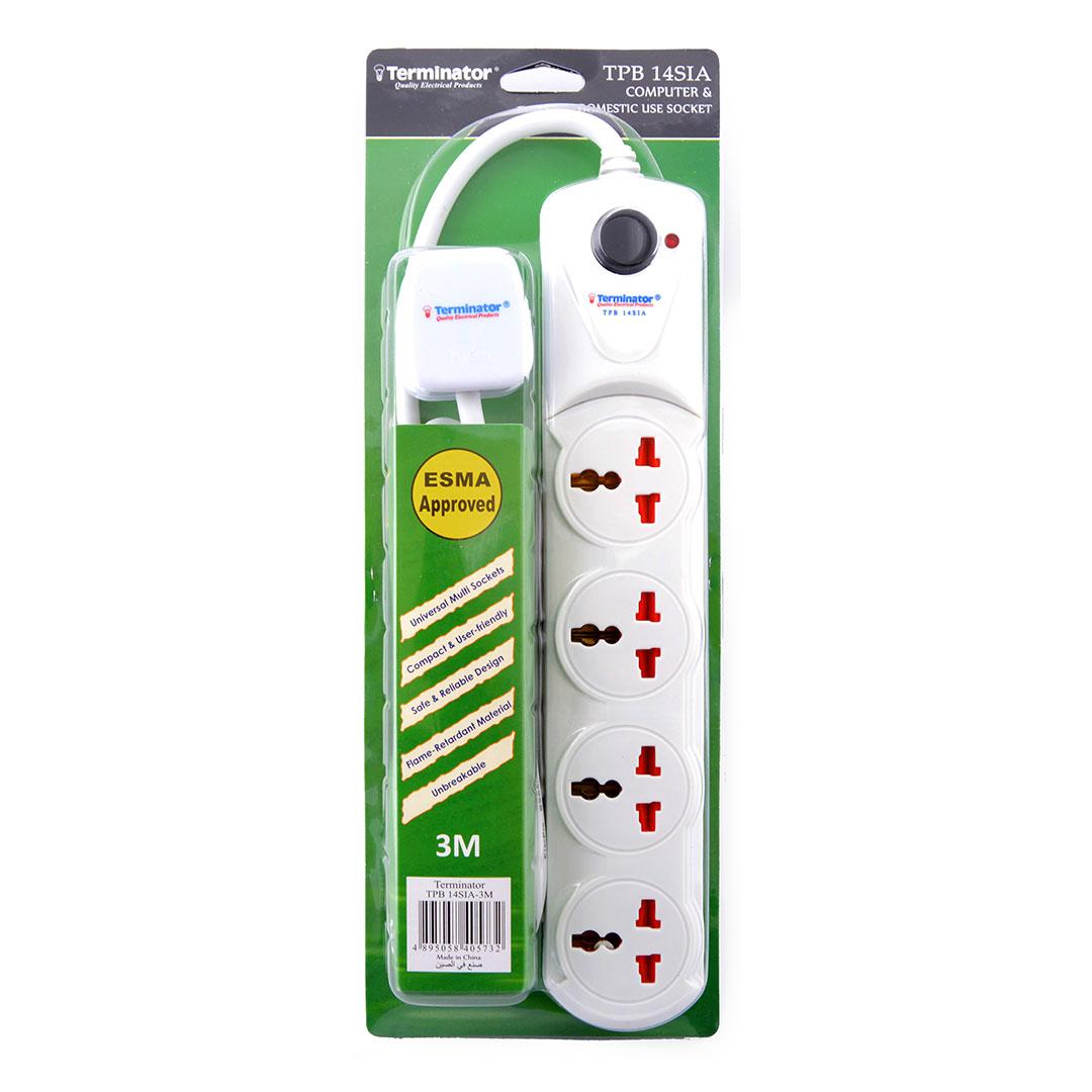 4 Way Universal Power Extension Socket 1.25mm2 Cable Single Switch On/Off Single LED 3M Cable 13A