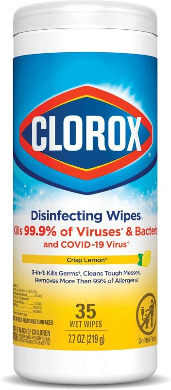 Clorox Disinfecting Wipes, 35 Wet Wipes, Crisp Lemon, Kills 99.9% of Viruses and Bacteria, Bleach Free