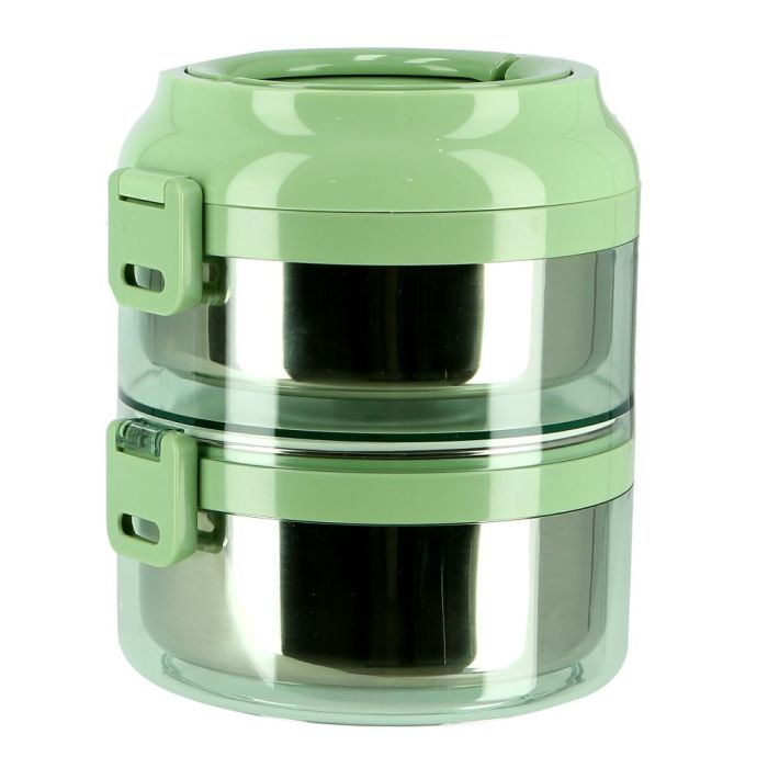 Royalford RF9795 1.6L 2 Layer Lunch Box - Portable Stainless Steel Inner Case BPA Free With Detachable Outer Case Stackable Box Container | Foldable Handle | Leak Proof | Ideal For Men, Women & Childr