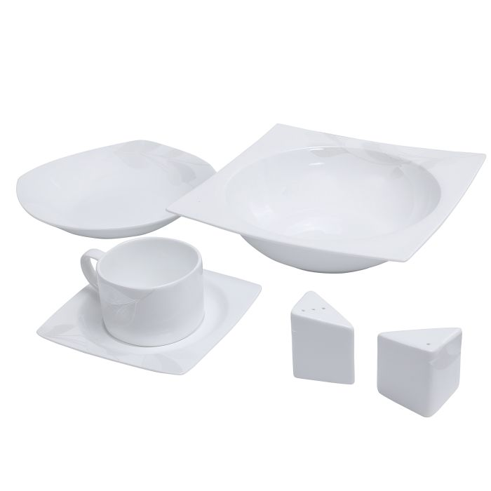Royalford RF9786 39-Pcs Opal Ware Dinner Set - Portable Design Plates, Bowl, Pots, Cup & Saucer | Comfortable Handling | Perfect For Family Everyday Use, & Family Get- Together, Restaurant, Banquet & 