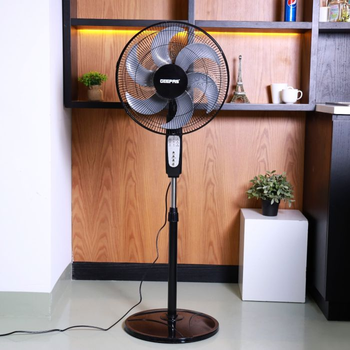 Geepas GF21112 16" Stand Fan With Remote Control - 3 Speed, 6 Leaf Blade With Safety Grill, Adjustable Height |7.5 Hours Timer | 2 Years Warranty