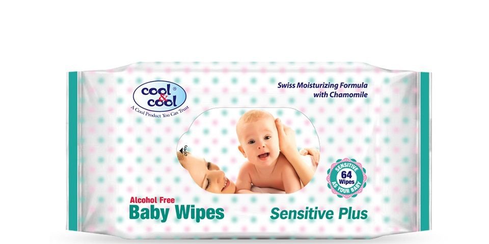 Cool & Cool Alcohol Free Sensitive Plus Baby Wipes White 64 Wipes