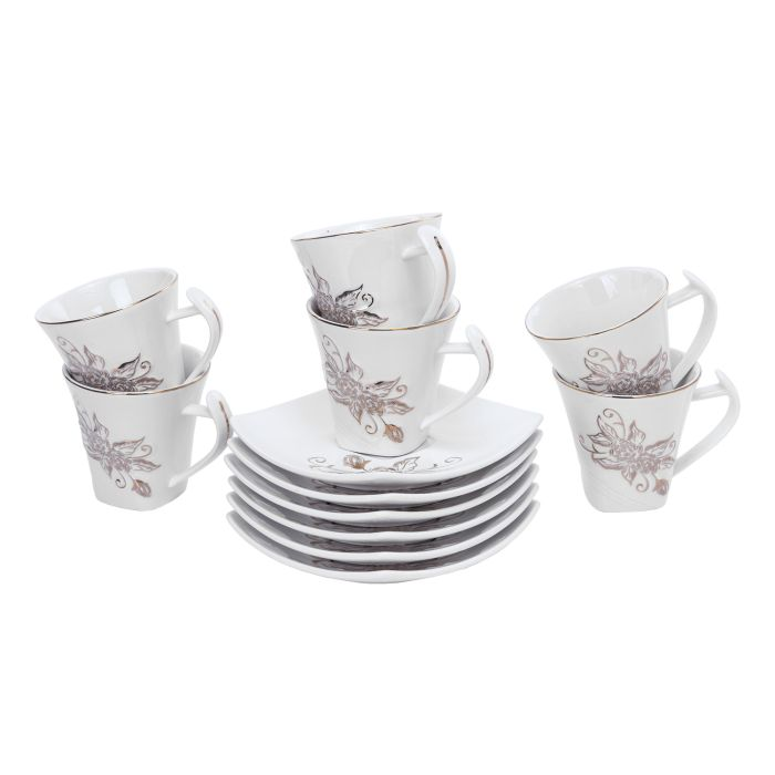 Royalford RF5725 New Bone China Square Cup & Saucer Set, 12 Pcs | Ideal For Daily Use - Non-Toxic, Ecologically Tasteless, Smooth Surface, Translucent, Comfortable Grip And Lightweight