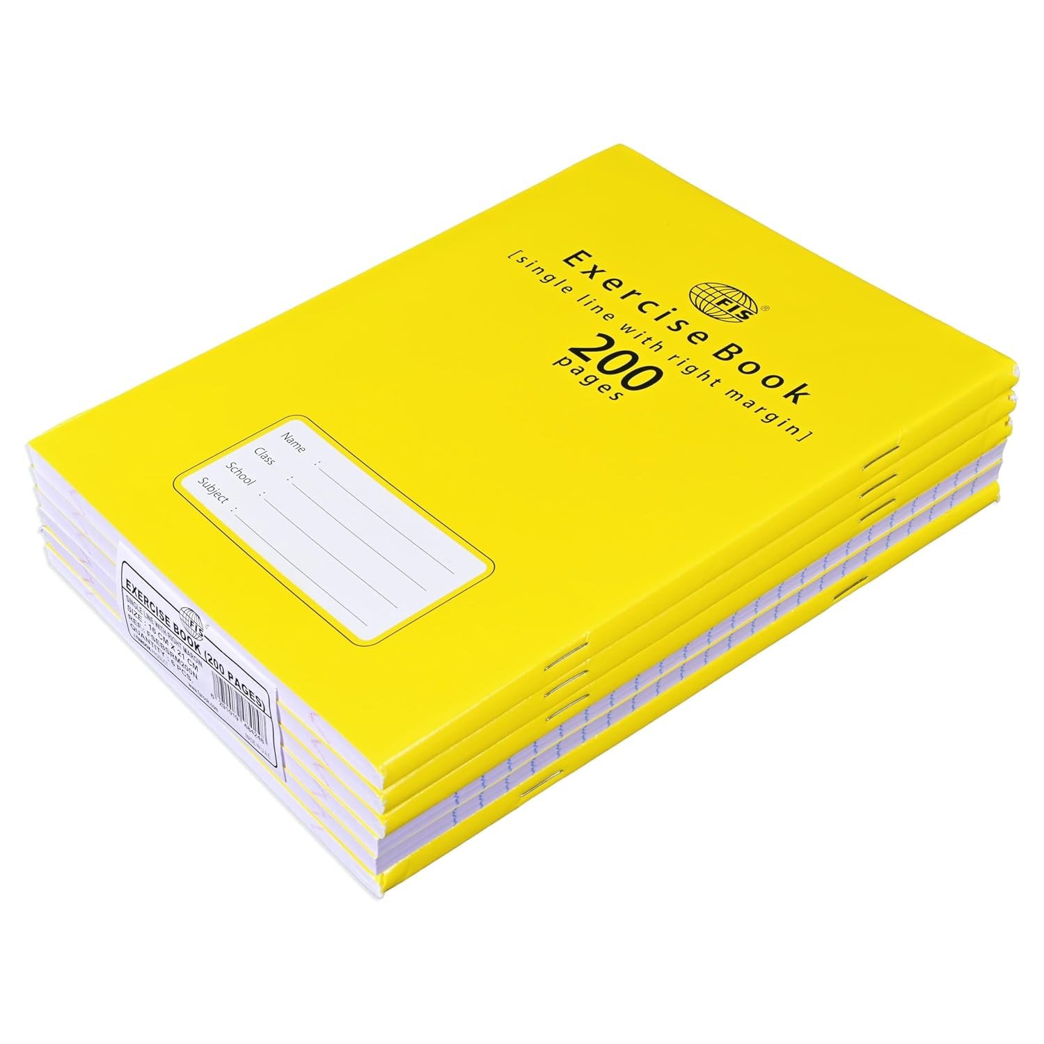 FIS Exercise Book A5 200 Pages Single Line with Right Margin, 06 Pieces of pack
