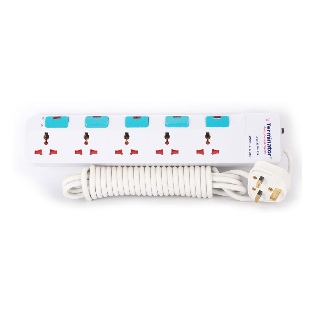 5 Way Universal Power Extension Socket 5M Cable 13A