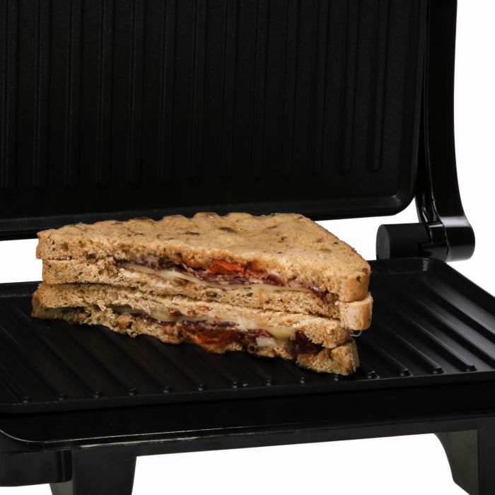 Geepas GGM36501UK Stainless Steel Panini Grill Maker With Non-Stick Plates, Cord-Warp For Storage, Drip Tray, Indicator Lights For Power And Ready - 2 Year Warranty