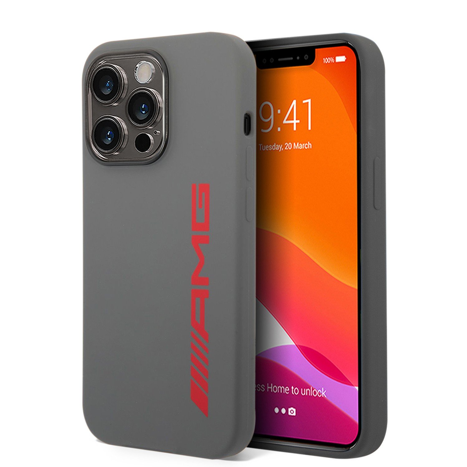 AMG Liquid Silicone Case With Colorful AMG logo For iPhone 14 Pro - Red