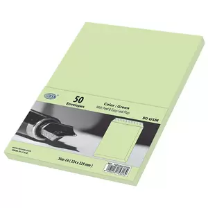 FIS Color Envelopes Peel & Seal, Pastel Colors, Pack of 50 Pcs. Green Color, C4 (324 x 229 mm), 80 GSM - FSEC8027PG50