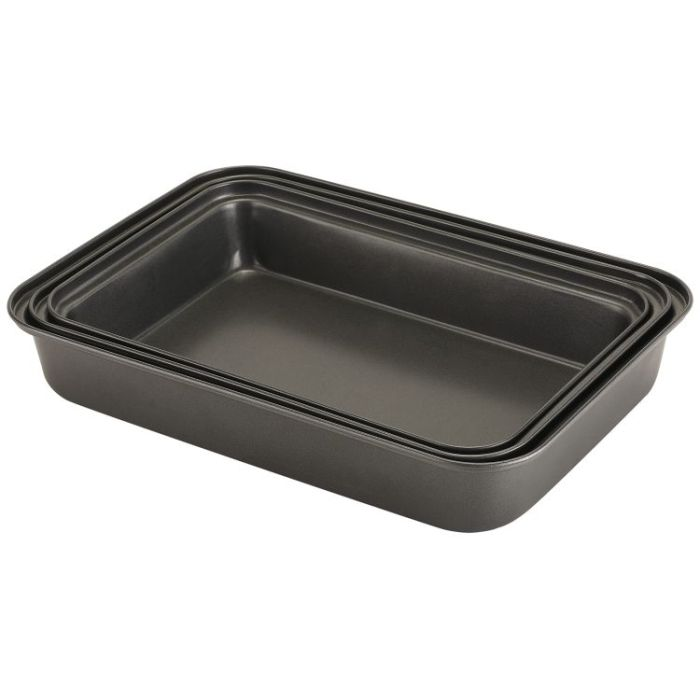 Royalford RF5358 Rectangular Roaster Tin Set, 3 Pcs | Set Of 3 Non-Stick Baking Tray Premium Bakeware Carbon Steel Dual Layer Teflon - Dishwasher Fridge & Freezer Safe - Large Oven Tray, Small Oven Tr