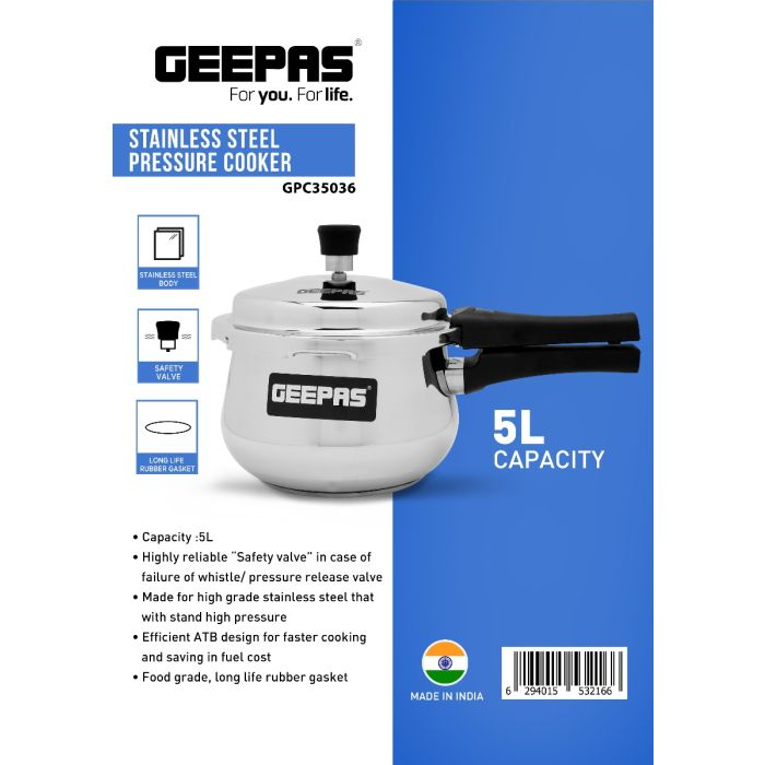 Geepas GPC35036 Stainless Steel Pressure Cooker - 5L