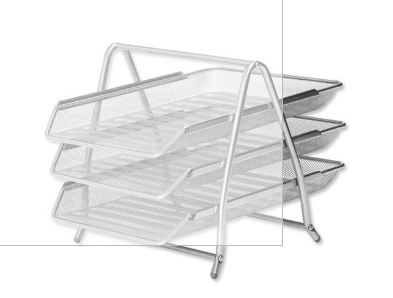 DELUXE PAPER TRAY 3 LAYER SILVER METAL MESH