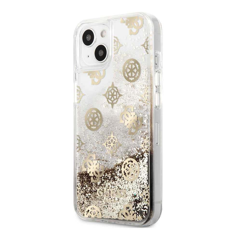 Guess Liquid Glitter Case Electroplated Peony Logo For iPhone 13 (6.1") - Gold