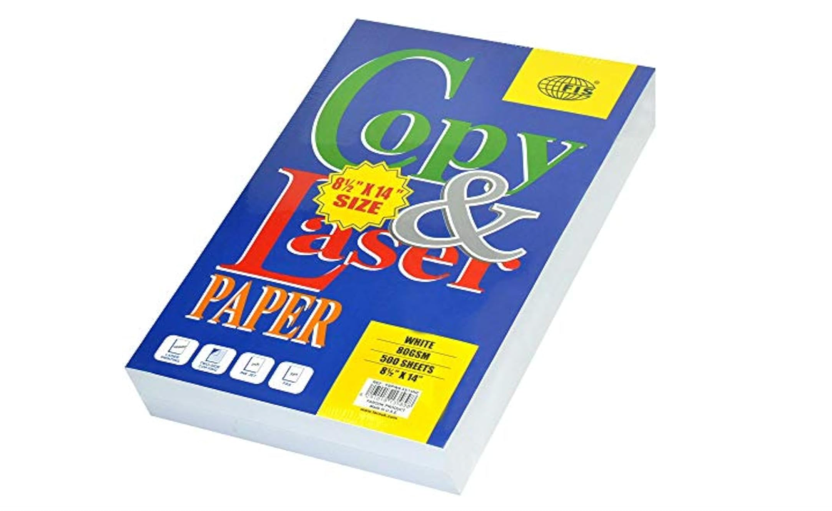 FIS Copy & Laser Photocopy Paper, Legal Size(8.5x14" Inches), 80gsm, 500 Sheets Per Ream, Plain White - FSPW8.5X14NE