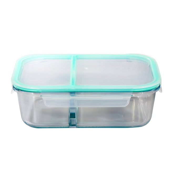 Royalford RF8817 1500 ML Glass Meal Prep Container | Reusable, Airtight Food Storage Box With 2 Compartments | Microwavable, Freezer, Oven & Dishwasher Safe | Use For Storage Food Container Bento Lunc