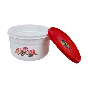 Royalford Round Storage Bowl - Plastic - White & Red - 3 LITER