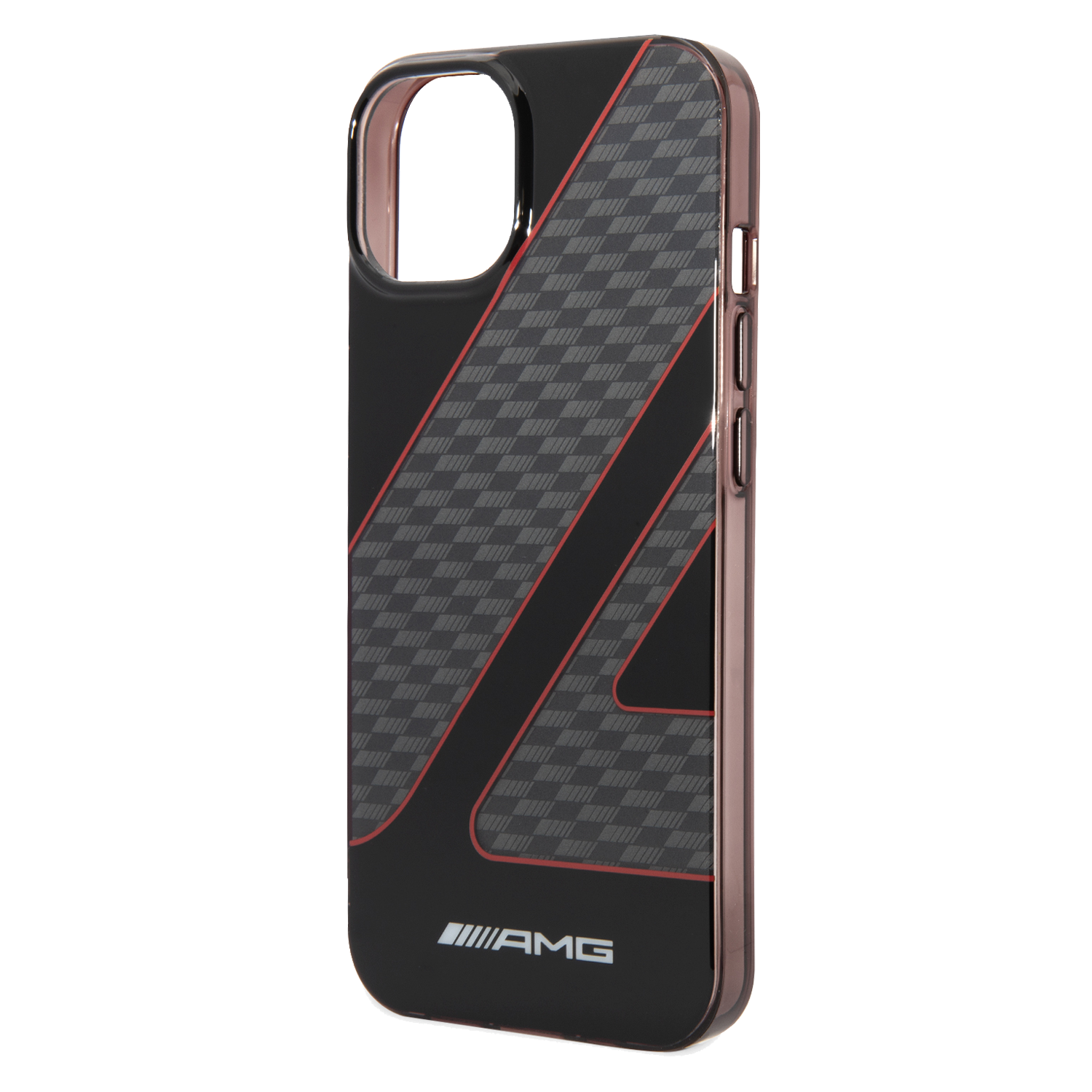 AMG Transparent Double Layer Case With Checkered Flag Pattern For iPhone 14 - Red