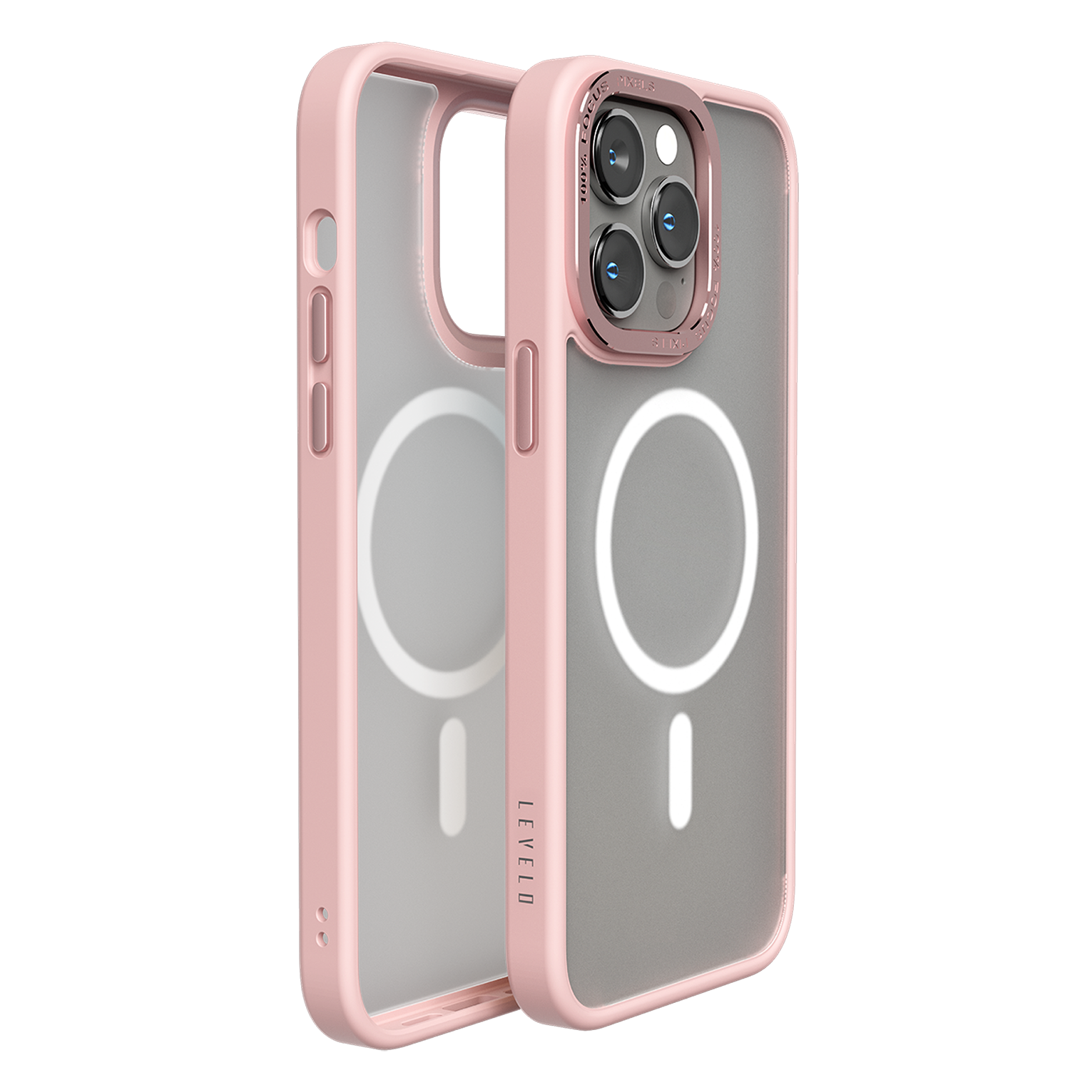 Levelo Magsafe Kayo iPhone 14 Pro Max Matte Back Case - Matte Clear/Pink