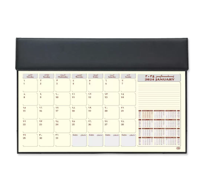 FIS Year Planner 2024 (Arabic/English) Italian PU with Desk Blotter, Black - FSDKPUBAE24BK