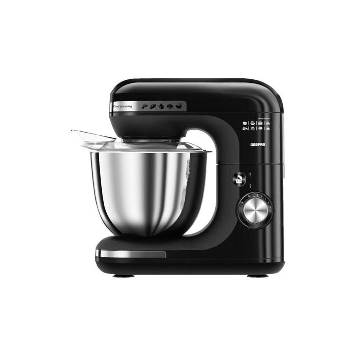 Geepas GSM43013 3 In 1 Mixer Cum Blender 600w - 7 Level Speed, 5 Litre Stainless Steel Bowl, Splash Guard |Convenient Design With Wisk, Dough Hook & Beater | Splash Guard With Perfect Pouring Spot | 2