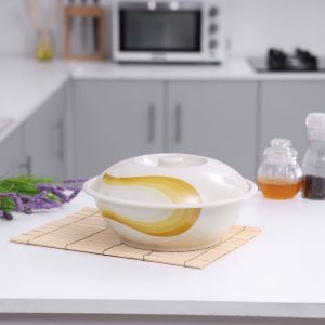 Royalford 10" Melamine Ware Super Rays Bowl With Lid - Melamine - Beige - RF8053