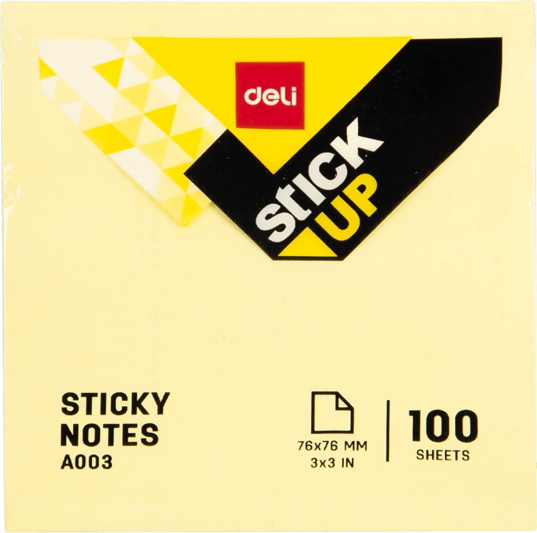 Deli 100-Sheets Sticky Notes, 76 mm X 76 mm Size, Yellow