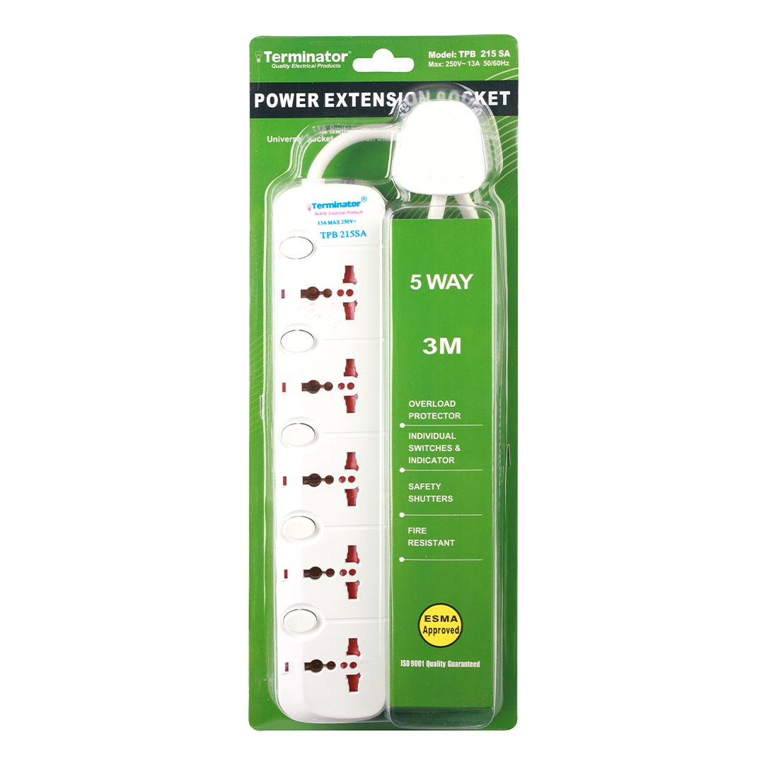 5 Way Universal Power Extension Socket 3M Cable
