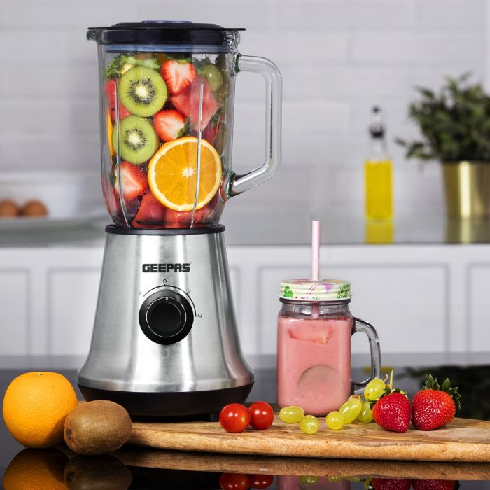 GSB44023UK 700W Glass Jug Food Blender Smoothie Maker | Stainless Steel Cutting Blades, 3 Speed Control With Pulse & 1.5L Glass Jar | Powerful Copper Motor Jug Blender & Ice Crusher