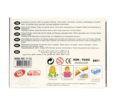 Nova Color Crayons Set Of 12 Colors (Blue,Green,Yellow,Red,Brown,Light Green,Light Blue,Purple, Orange,Black, Pink And Grey) -KRCRNC-1112